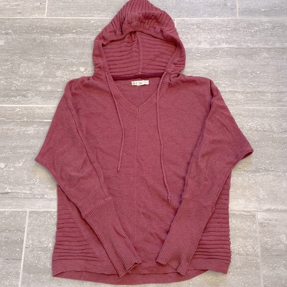 Dakini Hooded Pullover Sweater, Heathered Rose, Size XS